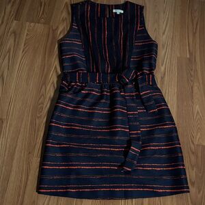 Jade Melody Tam Navy Orange Striped Tie Waist Midi Dress Nautical Preppy Retro‎